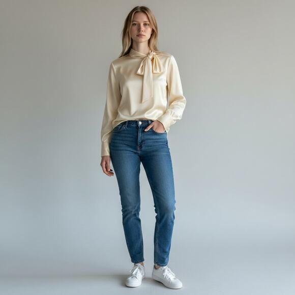 J.CREW COLLECTION CREAM SILK BLOUSE WITH TIE NECK WOMEN SIZE SMALL - Picture 3 of 14